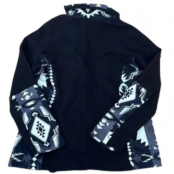 Crazy Train Thick Knit Full Zip Mock Neck Jacket-Black/Cream Aztec Print XS - Picture 2 of 11